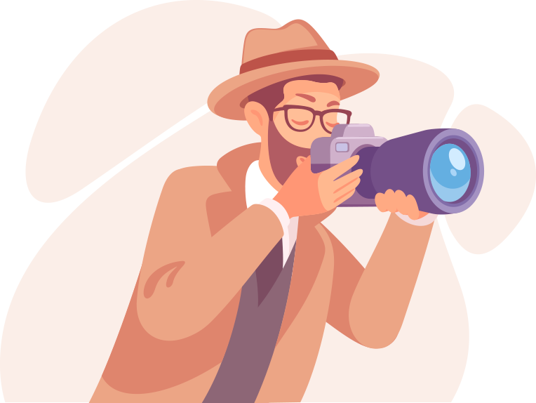 探偵がカメラを持っているイラスト