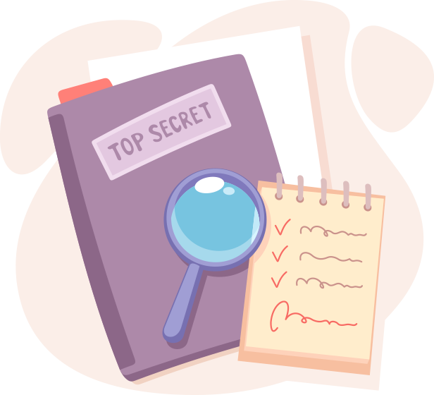 本や虫眼鏡、メモ帳のイラスト