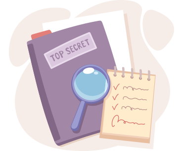 本とメモと虫眼鏡のアイコン